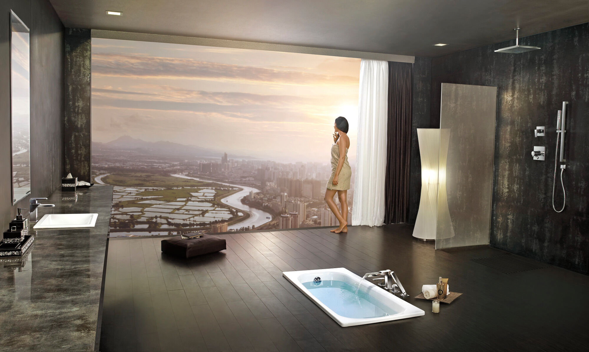 Римская отделка для ванны с изливом и ручным душем Delta Faucet Ara T4768-BL - Вид №1