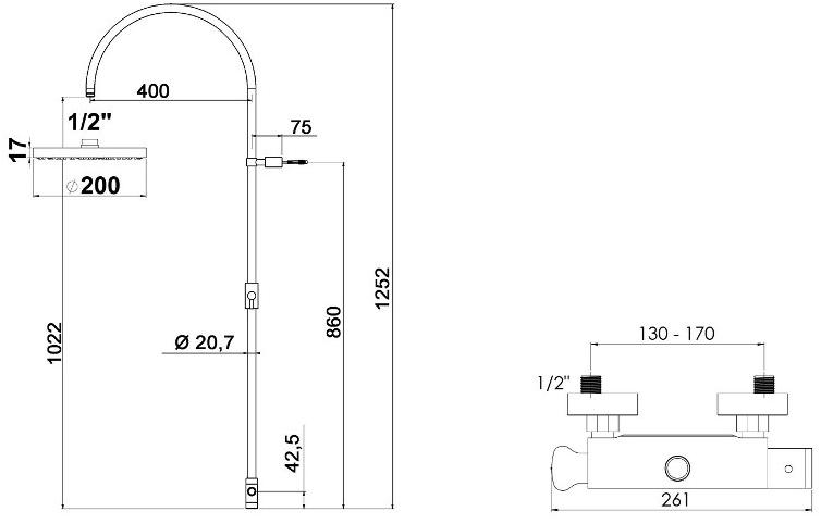 rvb Настенная термостатическая душевая стойка с ручным душем Deville 4555.11.74 - Вид №1