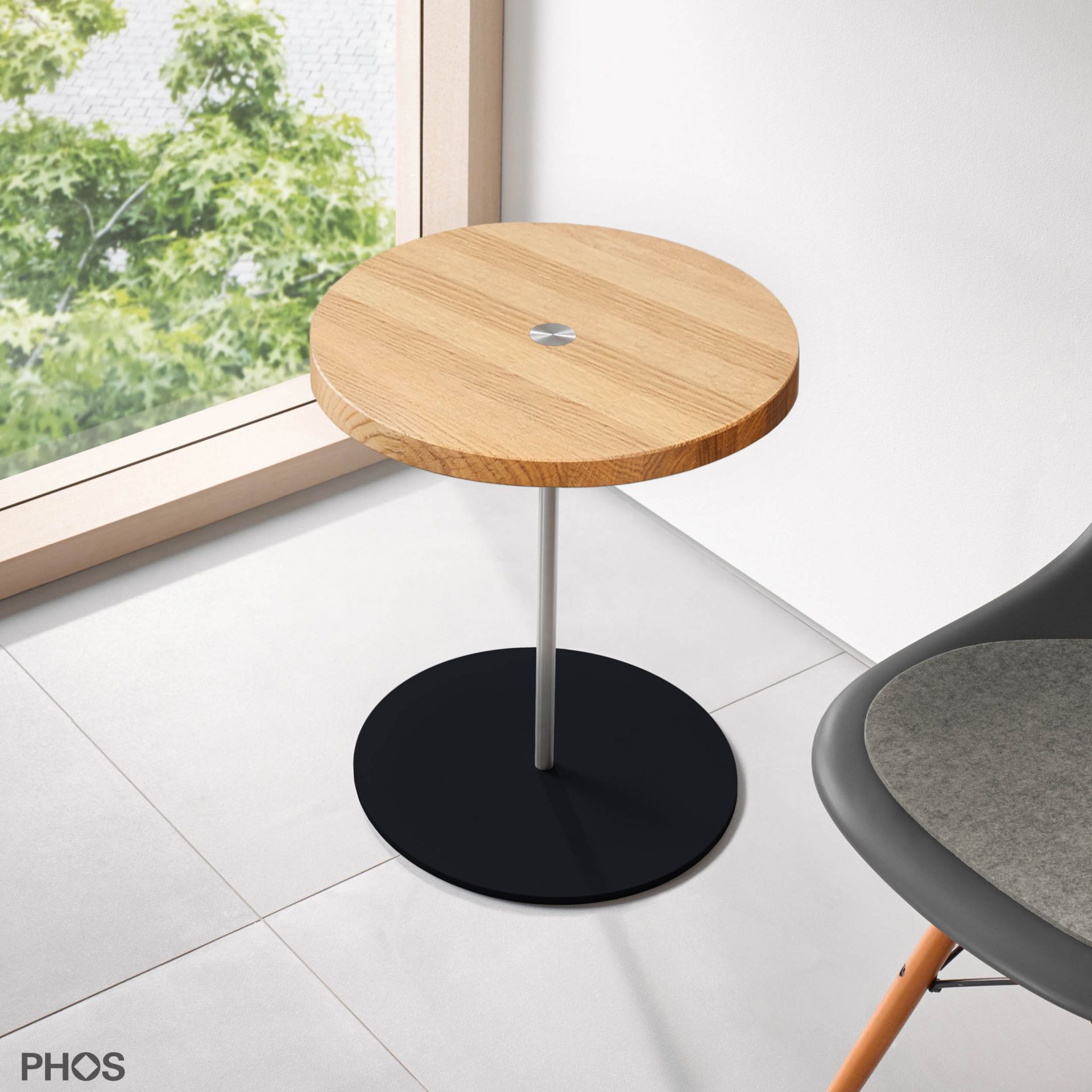 BT400-Eiche-BPS Приставной столик, высота 40 см, столешница из дуба, основание черное PHOS 