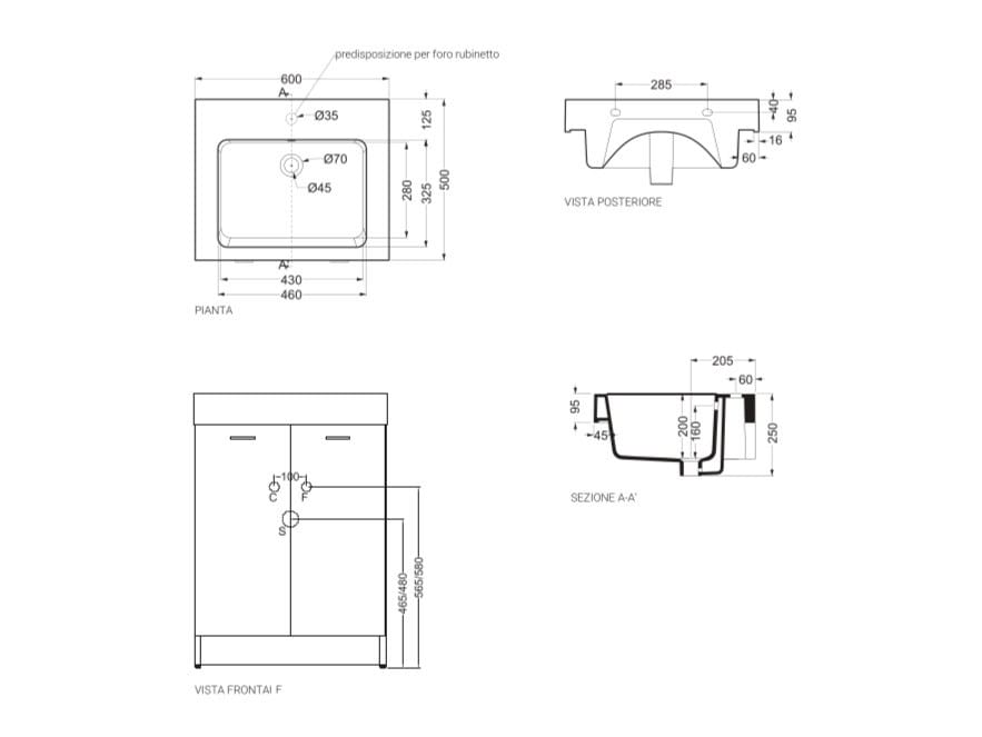 Меламиновая напольная раковина со встроенной раковиной COLAVENE Alaqua ARCH-00031326 - Вид №2