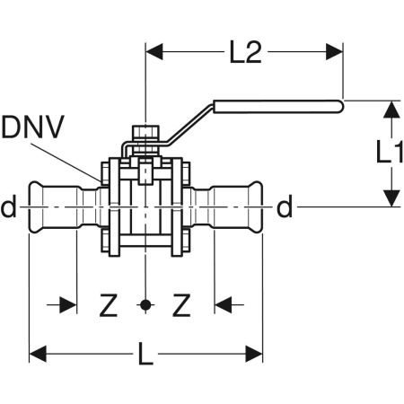 GEBERIT 92105 Шаровой кран Geberit Mapress из нержавеющей стали с рукояткой, с двумя пресс-соединениями  - Вид №2