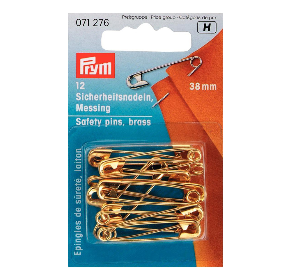 071276 Булавки английские 38 мм латунь в блистере 12 шт № 2, под золото PRYM 