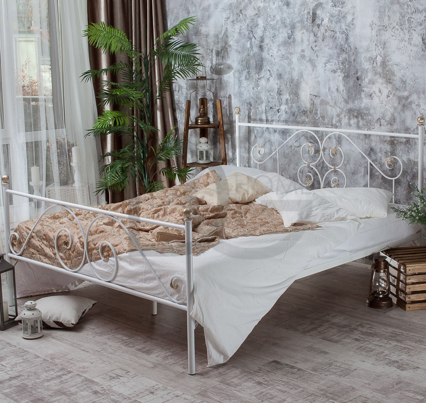 Кованая двуспальная кровать 180х200 с двумя спинками белая "Камелия" FRANCESCO ROSSI КАМЕЛИЯ 134638 Белый  - Вид №3