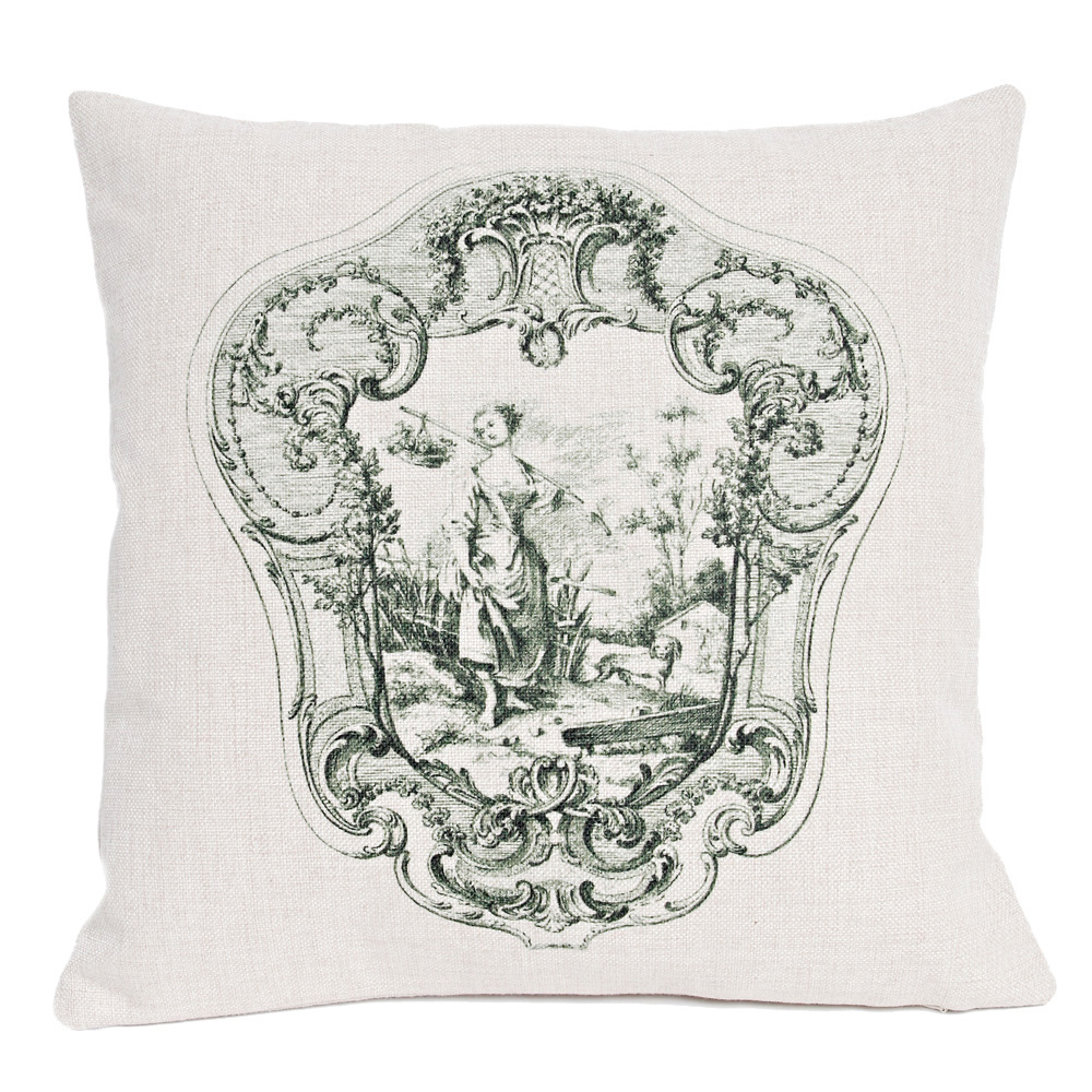 2719144 Декоративная подушка «Туаль де Жуи», сюжет 2, антик грин Object Desire 