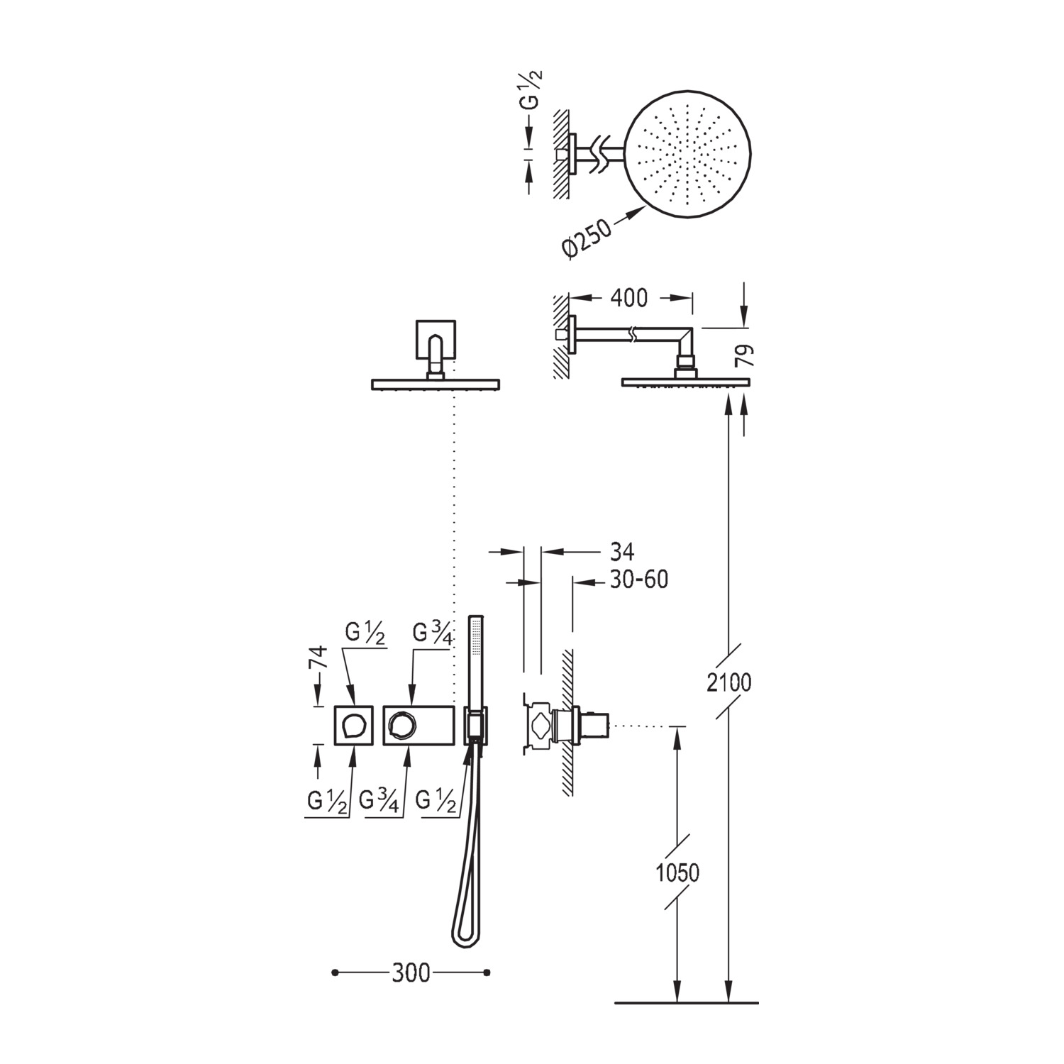 БЛОЧНАЯ СИСТЕМА блочная система 2-ходовой скрытый термостатический смеситель для душа в комплекте-20735213 TRES Thermostatic - Вид №1