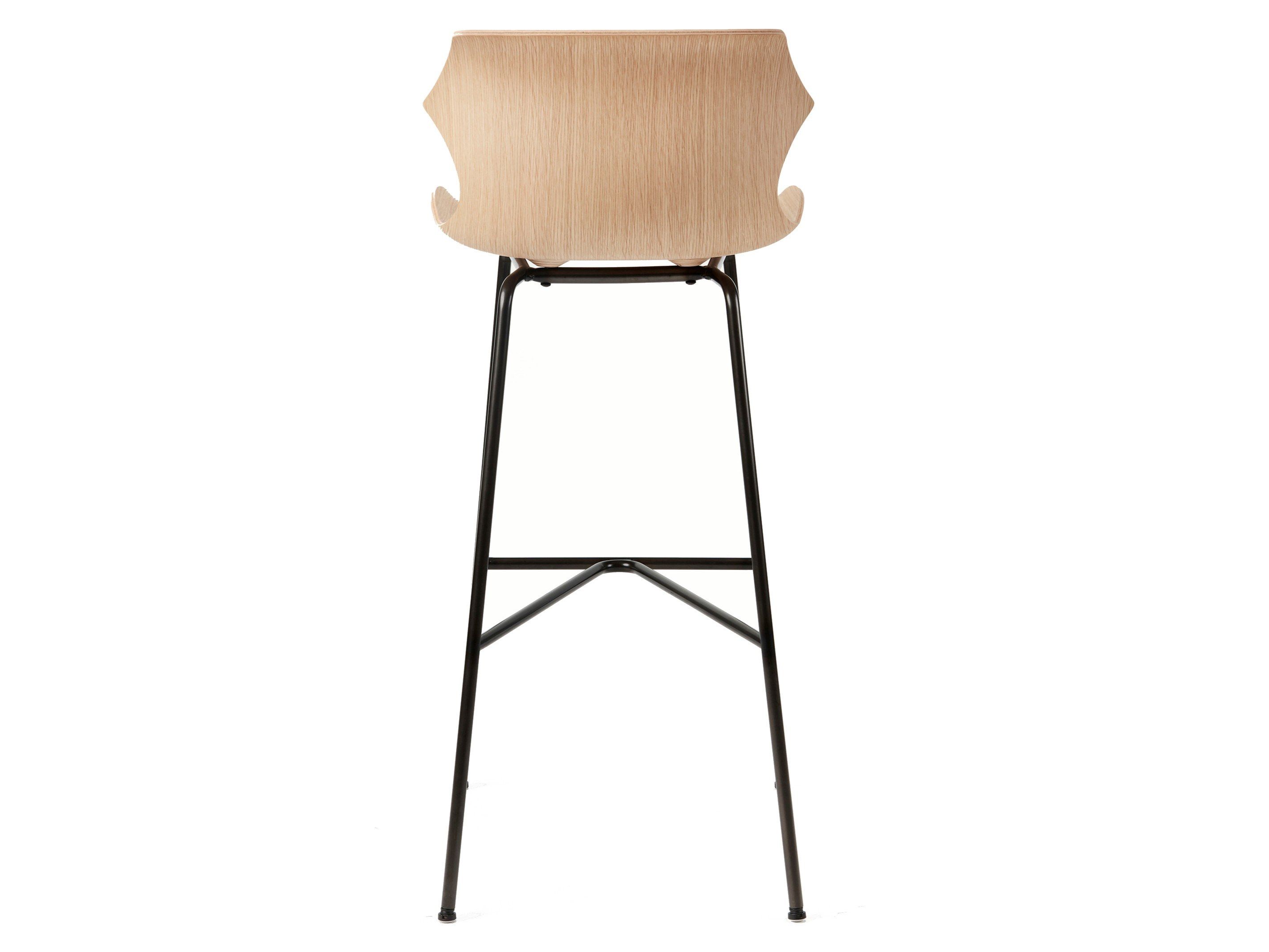 Стальной и деревянный барный стул со спинкой BassamFellows Petal ARCH-00059576 - Вид №7