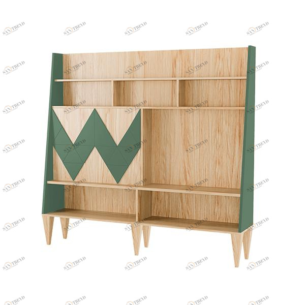 Стеллаж деревянный с дверцами и полками зеленый Woo Wall WOODI  00-3966203 Бежевый;зеленый 