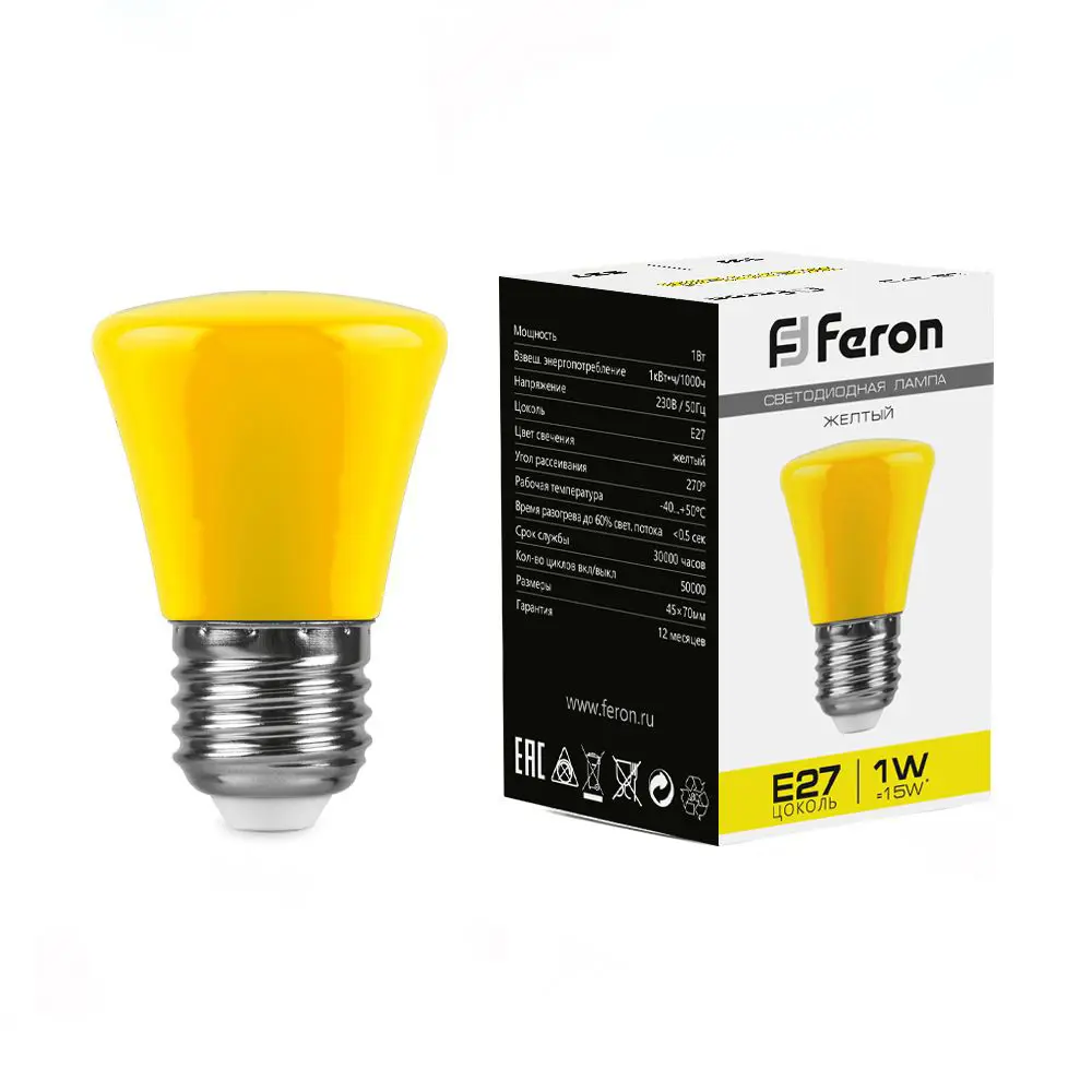 Лампа светодиодная Feron E27 LB-372 230 В 1 Вт свеча желтый цвет света 85499838 STLM-2146997  - Вид №1