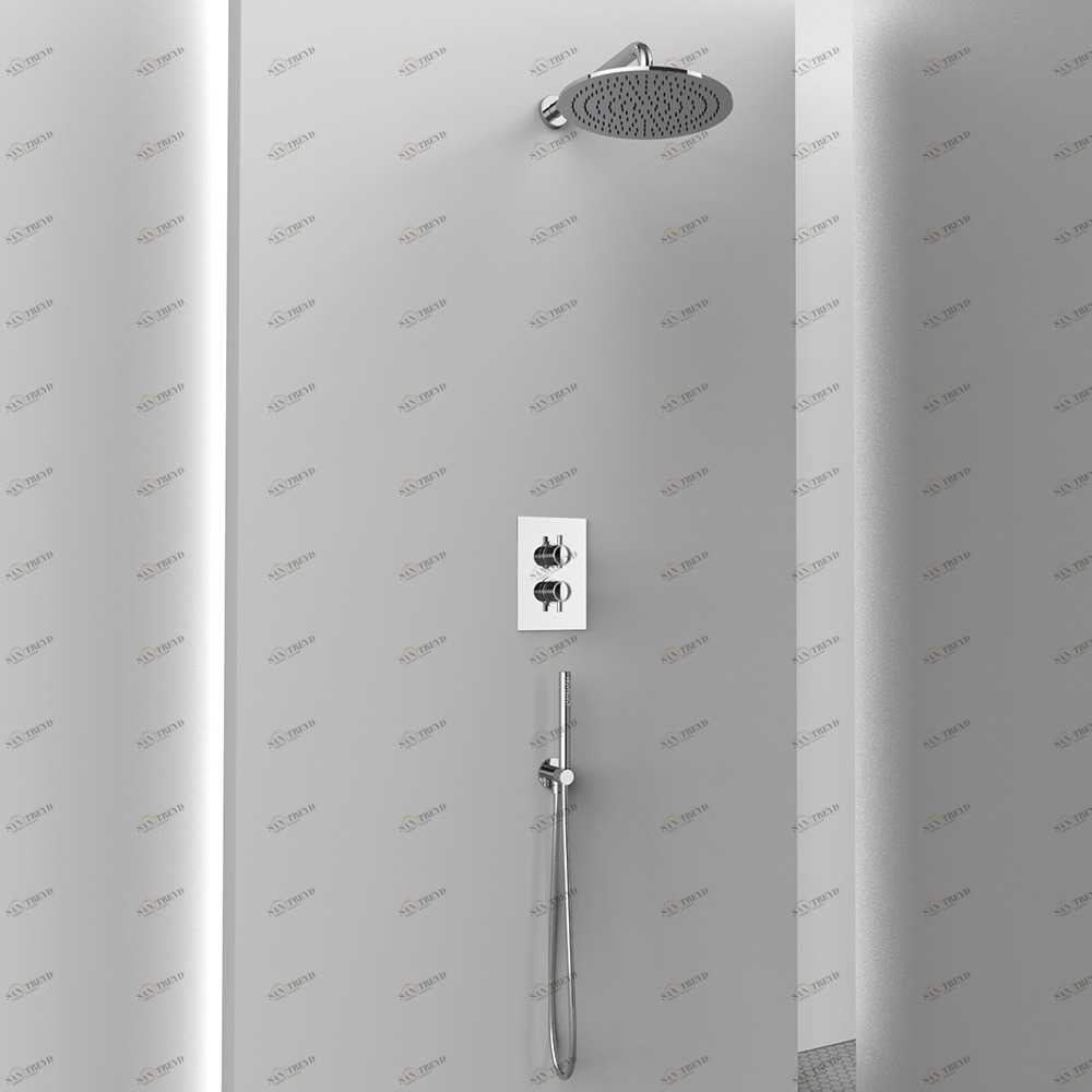 Graffio Полная круглая внутренняя часть душа. <br /> Кронштейн, лейка для душа, 2-ходовой термостат, подключение воды с / суппорт, душ и гибкий шланг. AM020 T 