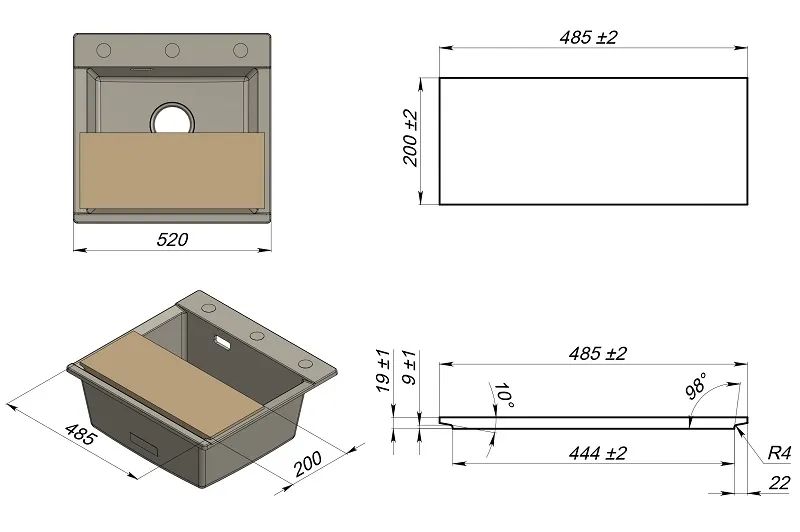 ES-5201, ТУРМАЛИН, кухонная мойка, кварц, ESTETICA GRANULA 5201-ST170 - Вид №4