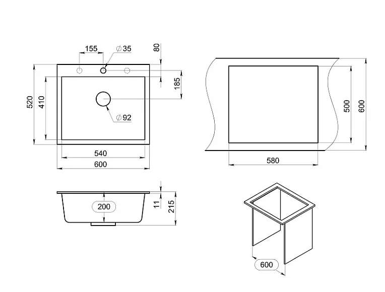 6001, ПИРИТ, кухонная мойка, кварц GRANULA 6001-ST126 - Вид №3