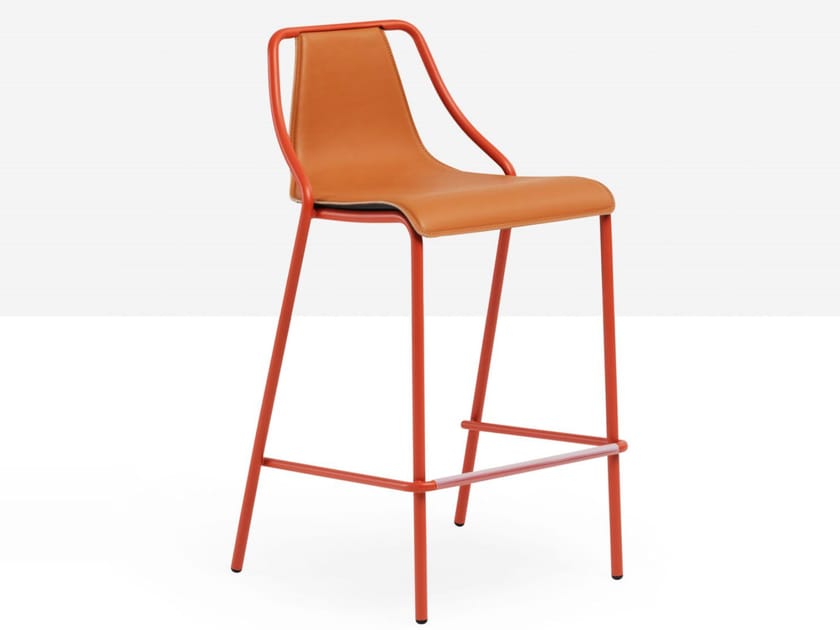 Высокий металлический стул с кожаным сиденьем Midj ARCH-00081030