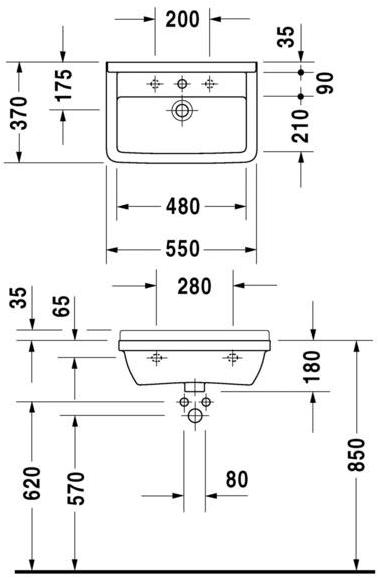 030155 Подвесная раковина настенная овальная Duravit Starck 3 белая - Вид №1