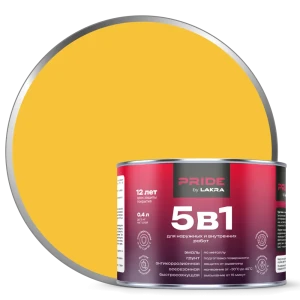 ЛАКРА Грунт-эмаль 5 в 1 для металла и дерева, желтый 0.4 л 89410853