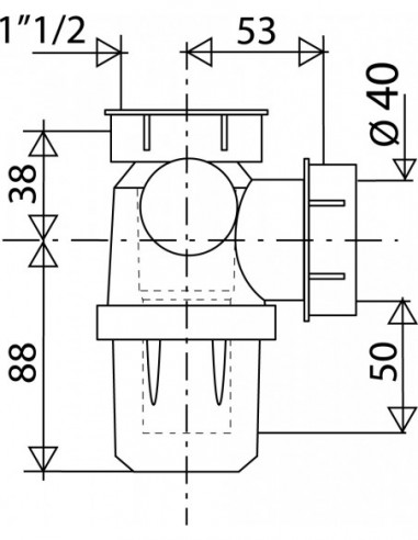 750000 001 05  Сифон для мойки с заглушкой для стиральной машины, выход Д. 40 мм, пластик Valentin Белый  - Вид №2