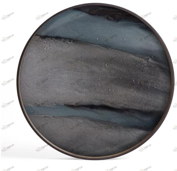 Ethnicraft Круглый поднос из дерева и стекла Linear flow 20913