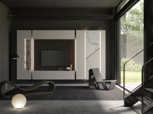 Деревянная оборудованная стена со встроенным освещением