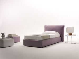 Односпальная кровать для хранения с мягким изголовьем