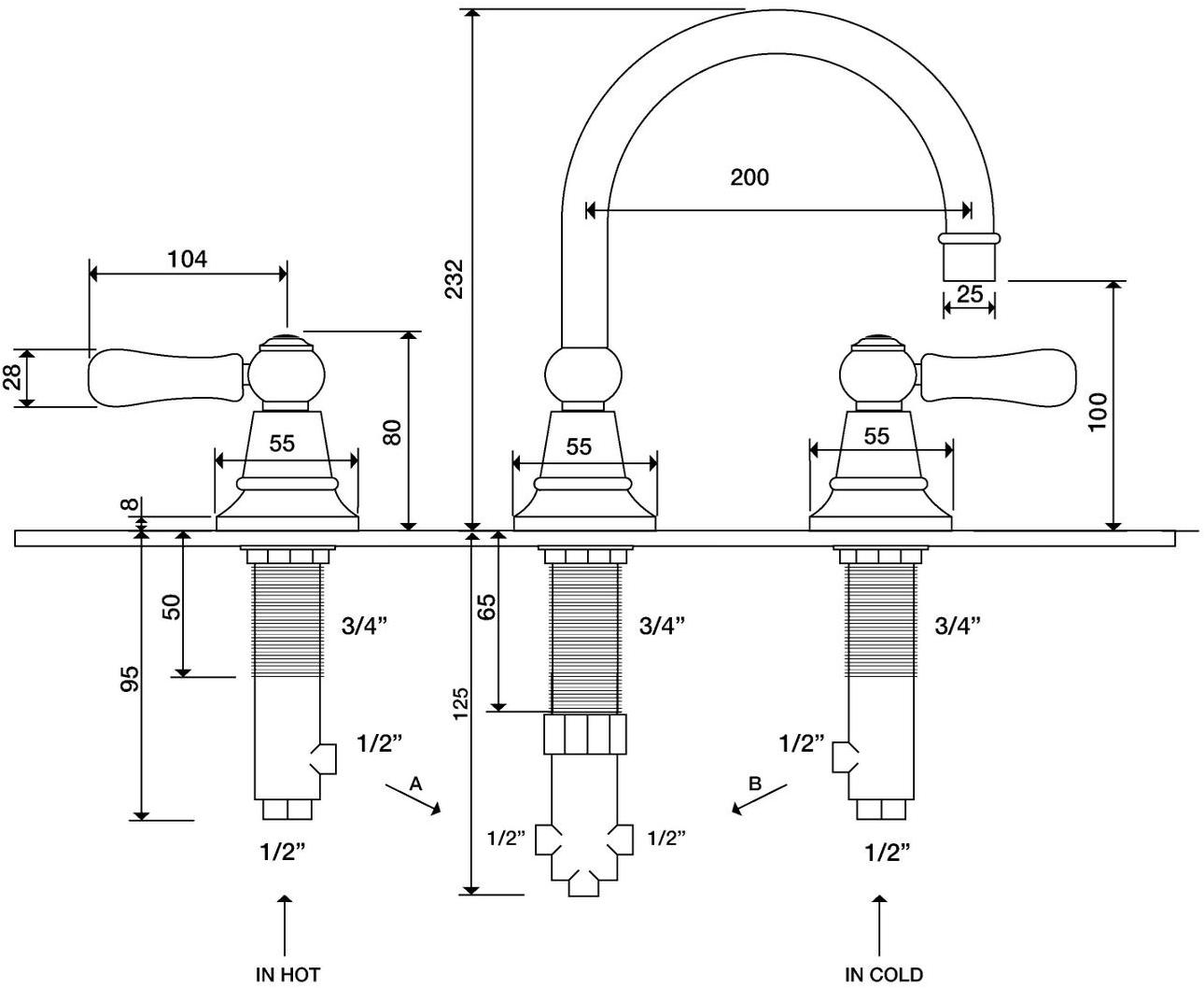 rvb Смеситель для раковины на 3 отверстия Flamant butler 1950.11.45-wo - Вид №3