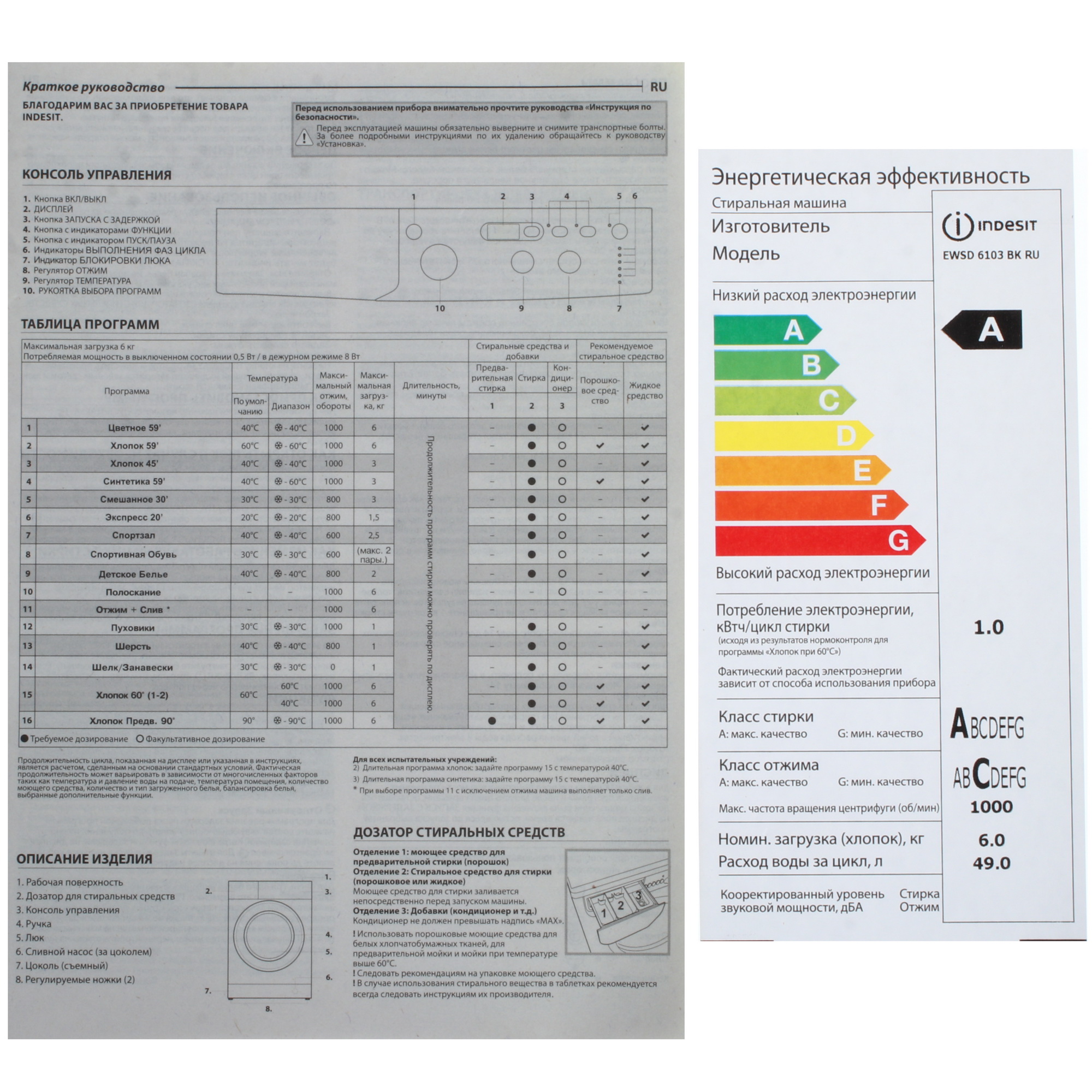 9250710 Стиральная машина Indesit EWSD 6103 BK RU белый STDN-0099663 - Вид №11