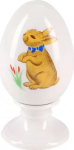 10652617 Императорский фарфоровый завод Яйцо пасхальное на подставке ИФЗ Нева Солнечный Заинька, фарфор