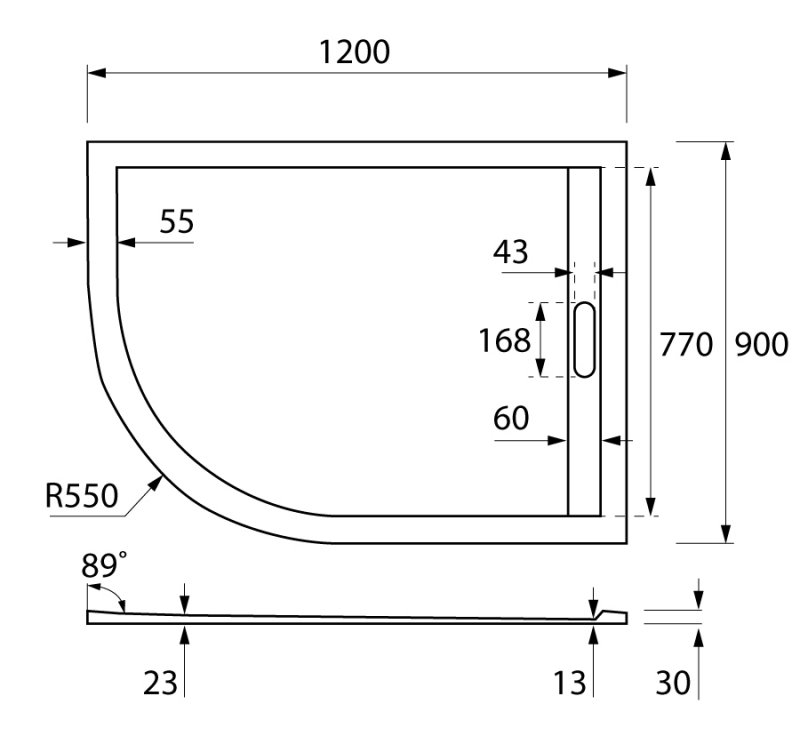 Поддон из искусственного мрамора правосторонний CEZARES TRAY-AS-RH-120/90-550-30-W-R  - Вид №1