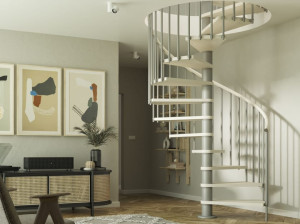 Модульная винтовая лестница из бука и стали