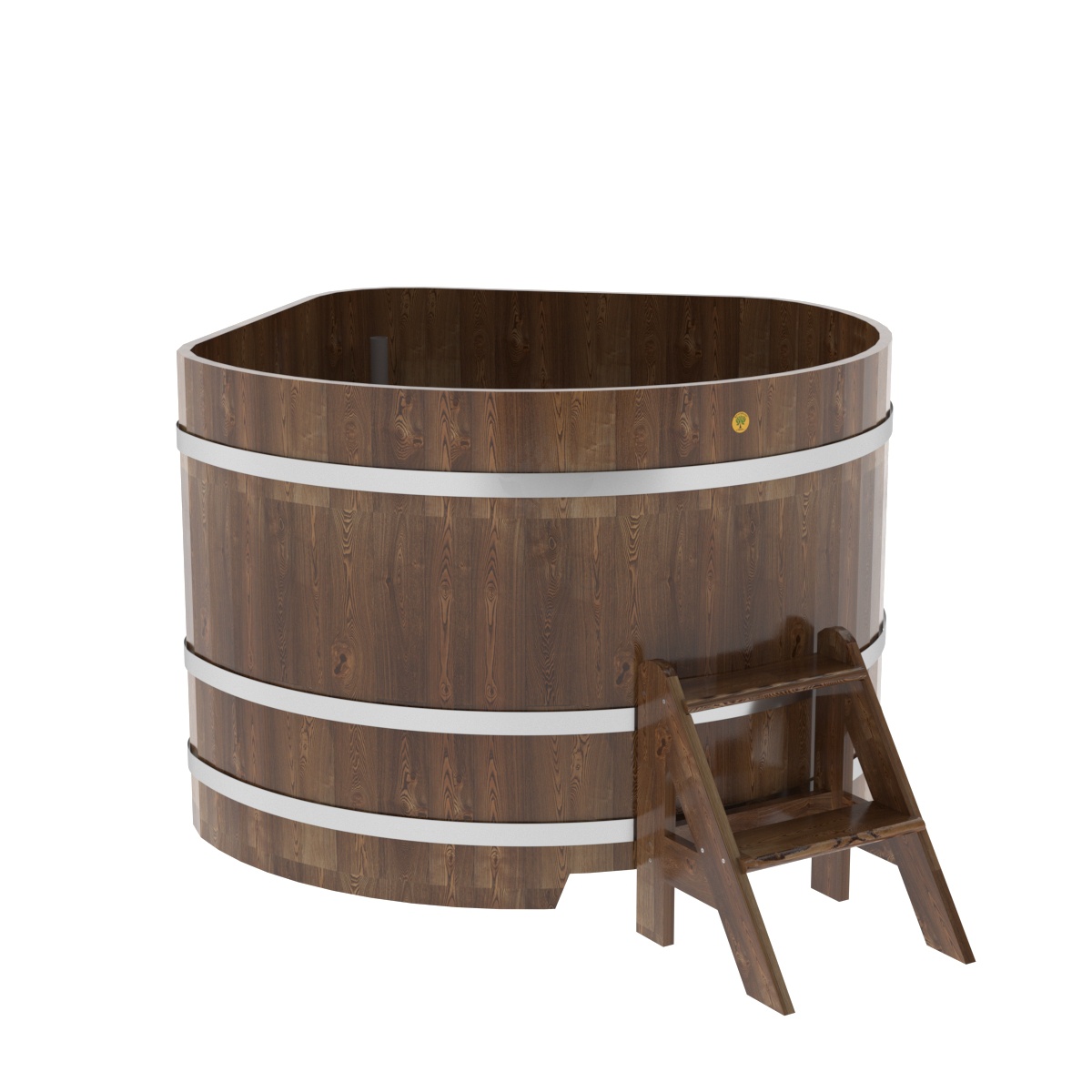 1583 Купель угловая из сращенных ламелей лиственницы 1,37х1,37х1,0 морёная Alyarus 