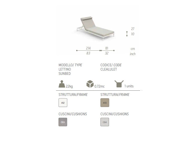 Садовая кровать с откидной спинкой из ткани Talenti CleoSoft-alu ARCH-00115812 - Вид №3