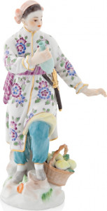 10572196 Meissen Фигурка 12см "Японка с бутылью и корзиной" (пара к 65639)(Ф.Э.Мейер, 1761 г.)(из серии "20 японцев") Фарфор