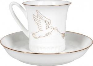 10578101 Императорский фарфоровый завод Чашка с блюдцем "Счастье мое" "Вертикаль" Фарфор костяной