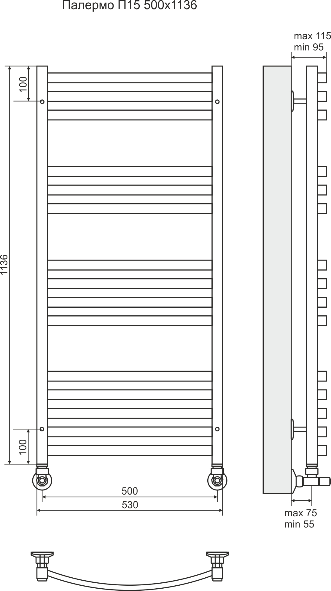 4620768886515 ЛЮКС Палермо П15 500х1136 (5+4+3+3) Полотенцесушитель TERMINUS Нержавеющая сталь - Вид №2