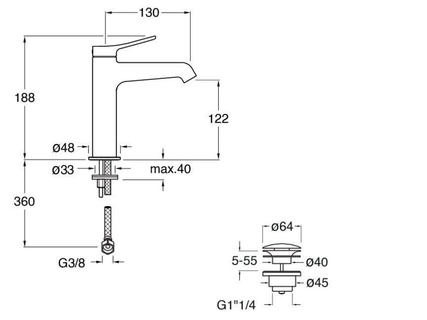 Смеситель для раковины с раковиной CRISTINA Rubinetterie бочка ARCH-00120813 - Вид №1