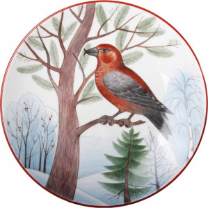 10576136 Императорский фарфоровый завод Тарелка декоративная 19,5см "Сосновый клест" "Элипс" Твёрдый фарфор