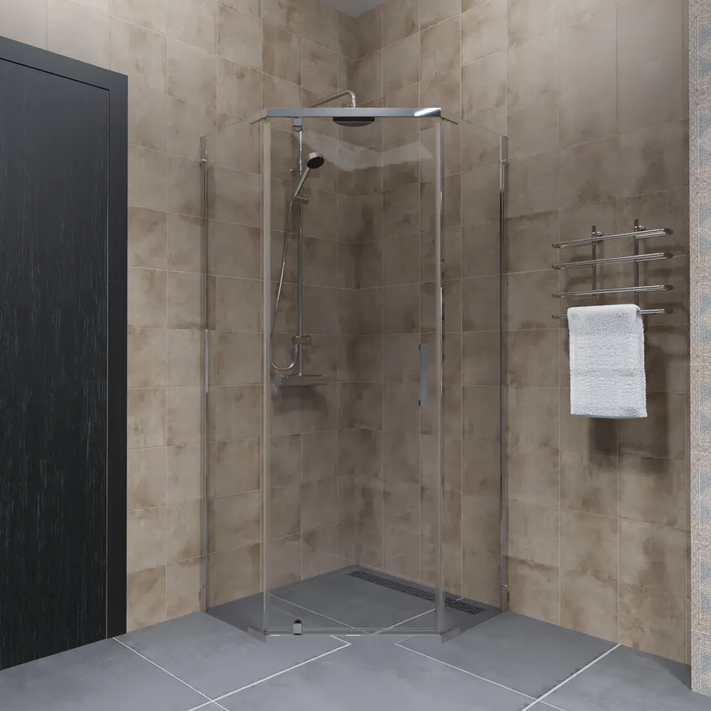 Душевая ширма Грета Triton пятиугольная 90x90x190см цвет профиля хром распашная стекло 6мм прозрачное 89441203 STLM-2206708