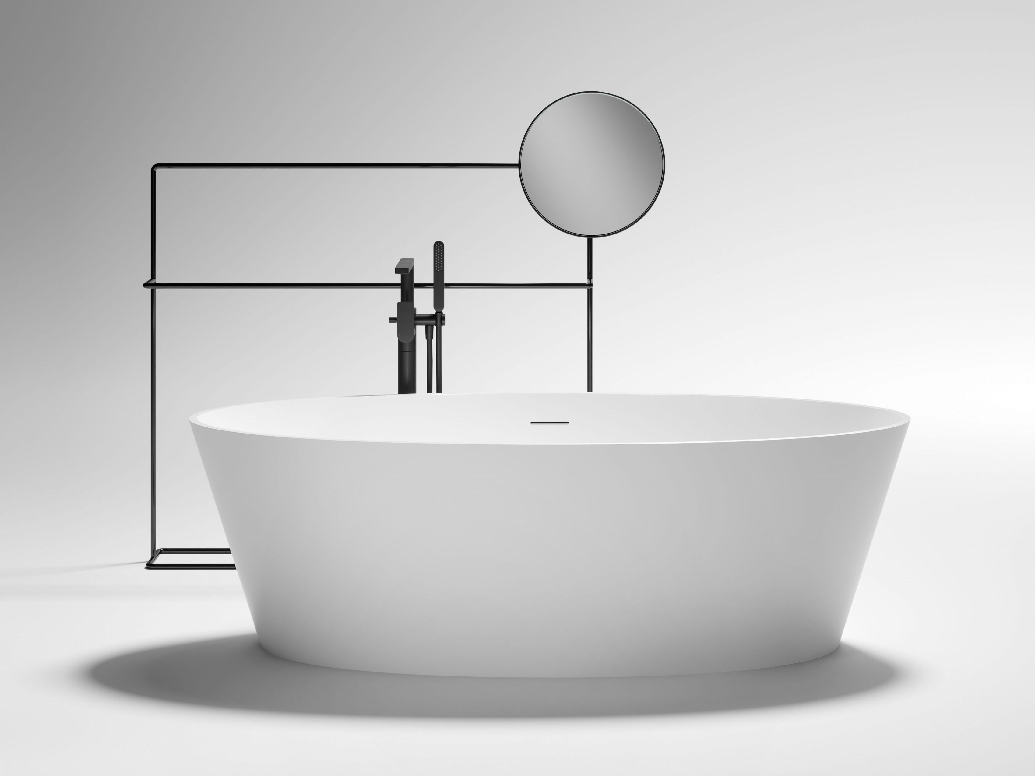 Овальная ванна в центре комнаты в твердой поверхности Gruppo Treesse мебель для ванной комнаты-отдельно стоящие ванны ARCH-00149866 - Вид №4