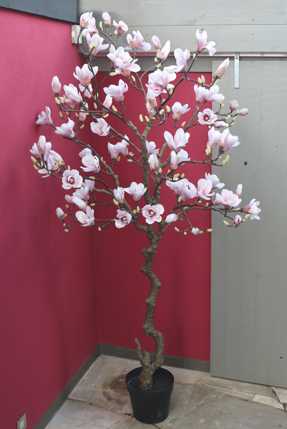 5850 705 a3 Искусственное цветущее дерево магнолии, горшечное, 210 см, бело-розовое H-andreas 