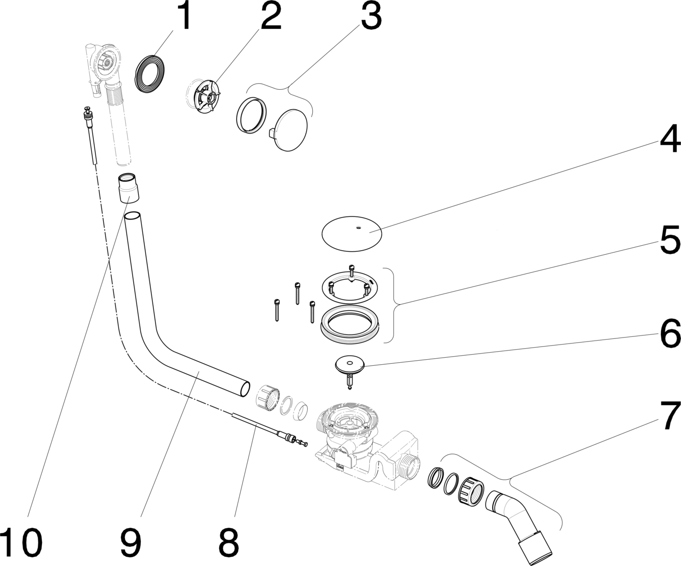 Канализационная арматура  Сифоны для ванн и душевых поддонов  Сифоны для ванн  Не содержит/в комплект не входит: VIEGA 688 561 *)1) Модель 6143.11 Santreyd  - Вид №3