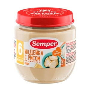 Пюре Индейка с рисом с 6 месяцев Semper 125 г