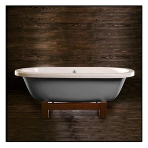 Ванна напольная отдельностоящая серая с деревянной рамой Akcjum Casandra WR-12-01-M