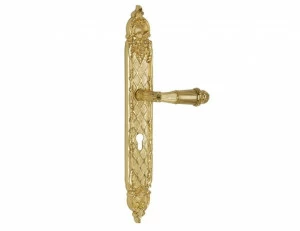 0A1620.85Y.34 Набор ручек дверных на пластинах с каплевидным вырезом европрофиль 85мм Сатинированная латунь и черный патин