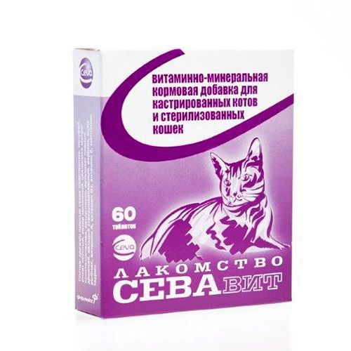 ПР0018770 Кормовая добавка для кошек Севавит витаминно-минеральная для кастрированных и стерилизованных 60таб CEVA 