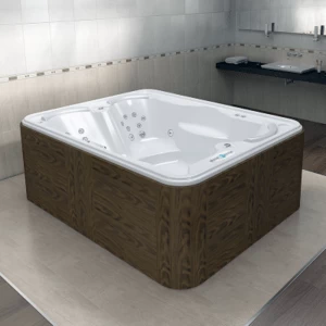 Минибассейн г/а "DeLuxe" (белый), 2140х1680, рама-подставка, панели - декоративная террасная доска,  27 гидромассажных форсунок, 12 аэромассажных форсунок, излив-ручка "Рикарди", 3 подголовника, хромотерапия 2 лампы, "SPA-контроллер", система фильтрации "