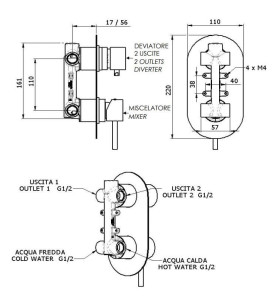 Латунный встраиваемый однорычажный смеситель для душа с переключателем