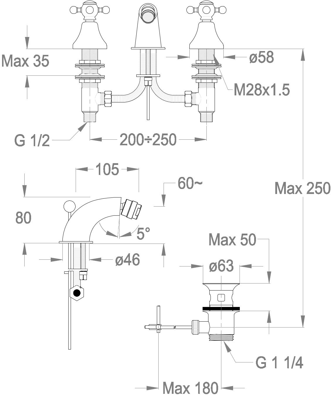 Fir Italia Смеситель для биде с 3 отверстиями Melrose 22 2223215 - Вид №1