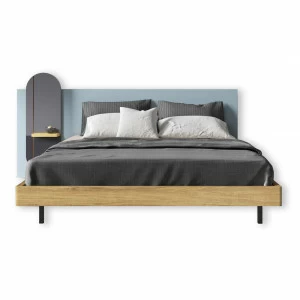 Кровать двуспальная 160х200 с навесной полкой и подсветкой дуб с голубым Mark BRAGIN DESIGN ДИЗАЙНЕРСКИЕ 00-3879390 Голубой;бежевый