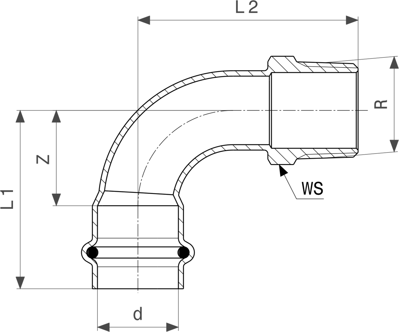 558 468 Модель 1114 Трубопроводные системы  Prestabo  Переходники/​переходные угольники Santreyd  - Вид №3