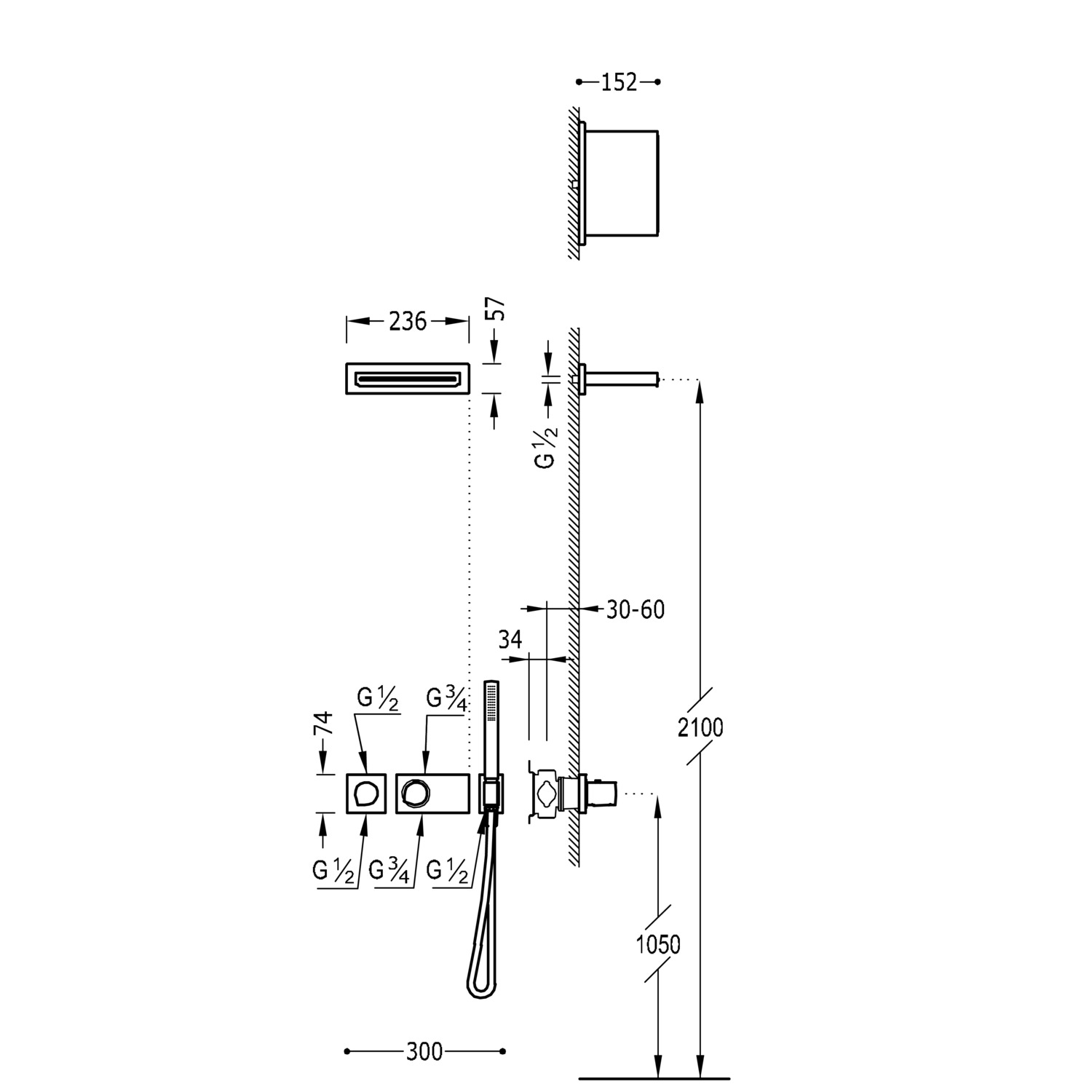КОМПЛЕКТ БЛОЧНОЙ СИСТЕМЫ de grifo termostático empotrado de 2 vías Block System para ducha-20735203 TRES Thermostatic - Вид №1