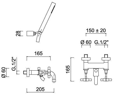 Rubinetteria Giulini Настенный смеситель для ванны с ручным душем G5 F7901 - Вид №1