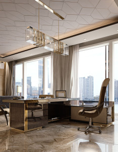 Кожаный угловой стол с ящиками